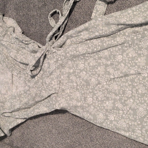 Madewell Linen Green Floral Wrap Dress Size Small - Picture 5 of 7